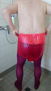 Incontinence Fun in Hot Pantyhose and Rubber Pants