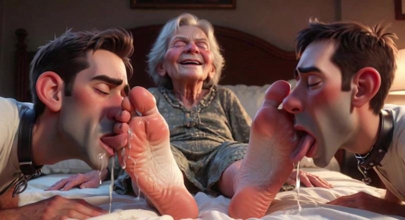 Anime Hentai: Submissive Mans Serving Old Granny's Ugly Feet - Humiliation