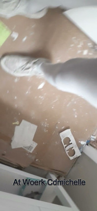 At Work Cdmichelle Sanding Drywall Before Doing Drywall Repair Wearing Sexy Garter Stspes Liingerie & Sexy Dress