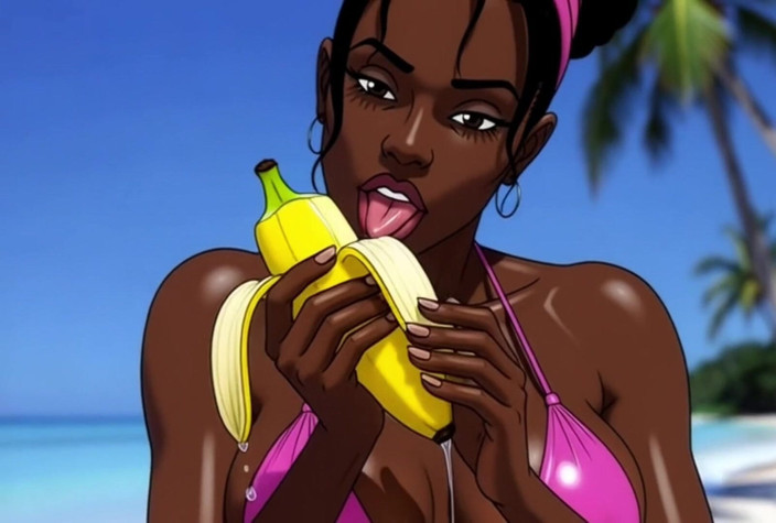 Octopussy Lovers Club: Ebony Dívka Sex na pláži. Africká holka. Karikatura. nejrajcovnější dívky...