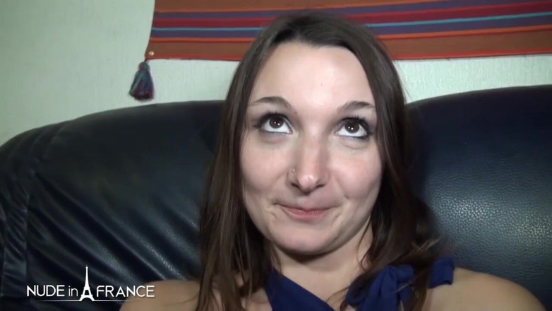 Nude in France: Pretty small titted brunette hard double teamed in front of...
