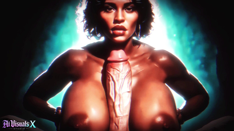 AI Visuals X: Interracial fantasi: mörkhyad skönheter dyrkar stor vit kuk - ai genererad