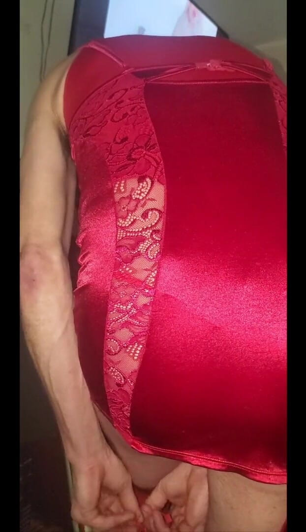Cd Michelle lingerie: CD Michelle putting on thong bodysuit panties lingerie dress