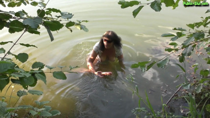 Cumdrinking Wife: Pee and cum bath at the lake