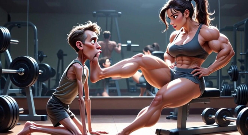 YOUR BEST FANTASY: O femeie musculoasă îl umilește pe bărbatul slab - dominare cu venerarea...
