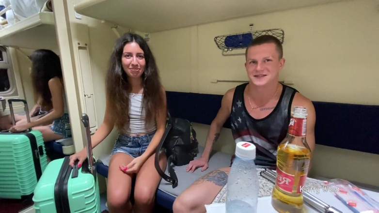 Katty West: Fucked All Night Girl in Public Train Threesome