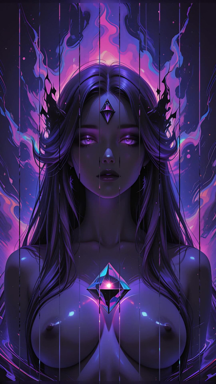 VelvetInk Studio: Mystic Cosmic Dewi Dengan Cahaya Mata Violet, Fantasi Gelap Ai...