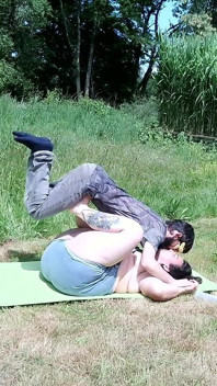 Strong Wife Workday - Strong BBW Uses Her Man as Leg Press After Mowing the Lawn