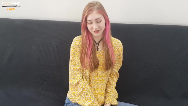 Your Naked Dream: Casting pink haired girl in jeans - hard mouth fuck