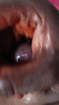 Ebony Jerking off Her White Cock