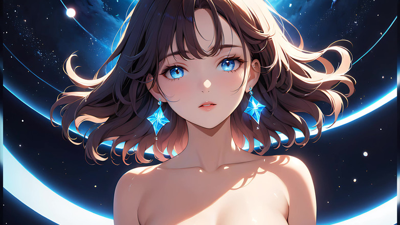 LustRender: Cosmic Serenity: स्टारडस्ट वाली सुंदर युवा महिला अपने गालों पर