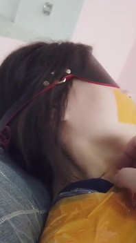 First-person Perspective Records the Girlfriend Wrapped in Tape From Head to Toe with Her Beautiful Bare Feet