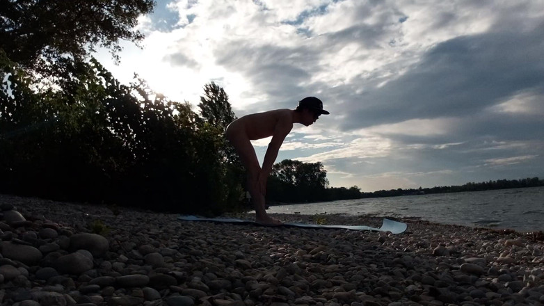 Jon Arteen: Slender Nudist Boy Does Yoga Nude on a Naturist Beach....