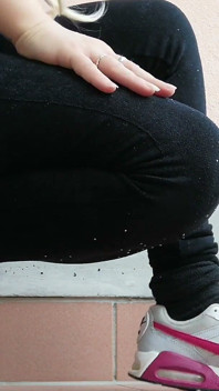 Raven: Long Pee on Balcony, Pants with a Hole Over the Pussy and Air Max