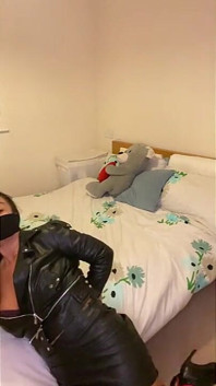 Latina in Leather Boots and Full Leather Outfit Tied Tight and Wrap Gagged (smaller Size)