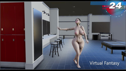 Virtual fantasy studio: Naakt 3D heet meisje met grote borsten en reet en harig...