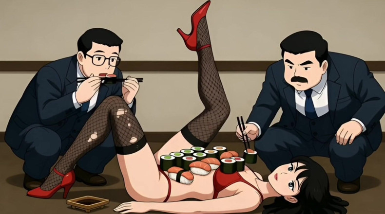 Octopussy Lovers Club: Sushi-meisje: rijke jongens eten eten van het lichaam van een...