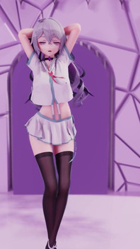 [mmd] Phut Hon College Girl Uniform; Black Stockings; Jiggling Breasts