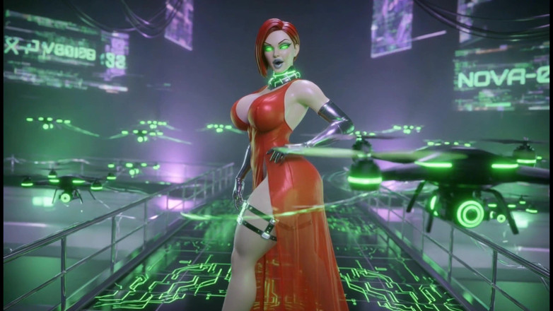 Stories&Anime: Cyber Catwalk - Nova dengan lingerie merah tembus mulut &amp; godaan futuristik