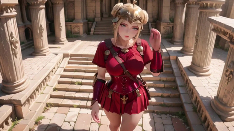 Tay Swift X: Red Armor Queen! Gaze in the Roman Corridor, Skirt Lift...