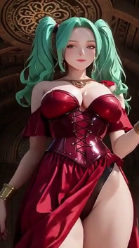 Green-haired Warlock! Red Battle Armor in the Classical Arcade, Slit Skirt Teasing Every Move