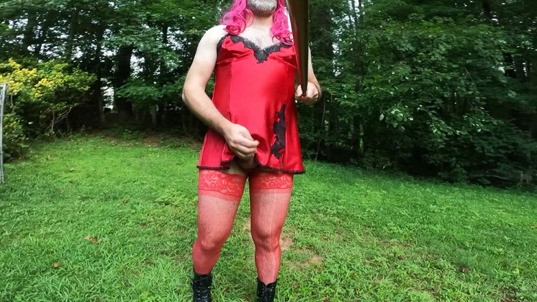 Jon Screcrow: Raw Unedited Crossdresser in Lingerie Outside