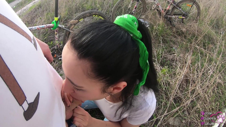 YSP Studio: Quick outdoor blowjob and cum swallow behind the garages