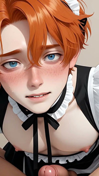 Maid Café Edging, une rousse douce supplie