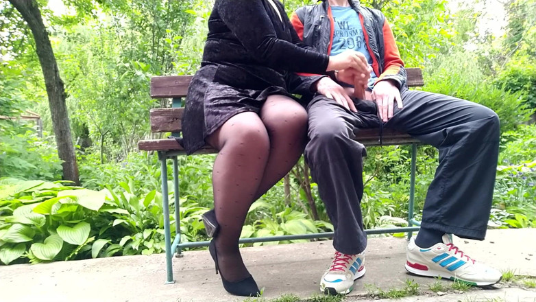 OurFetishLife: Unfamiliar MILF in pantyhose jerked off my cock in the...