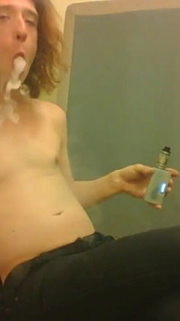 Topless Transgirl Trying Vape Tricks