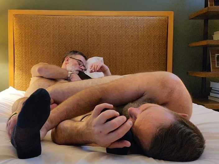bearfoothunter: Having Fun W Seattle Stepdad in Our Socks and Garters