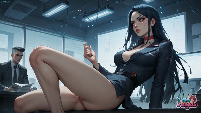 NeuroAngels: 神经天使:蓝头发女神浸透了奶油办公室喷出