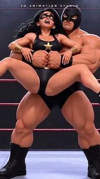 Superheroine bertatah dalam kasut tumit strap-on ditangkap dalam bearhugs dan pergelangan kaki - gusti cincin
