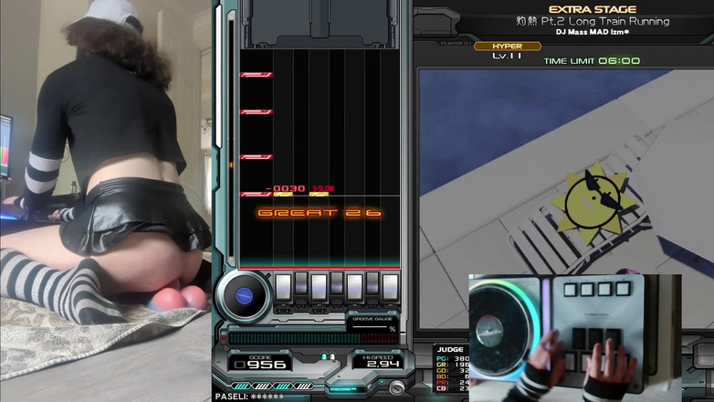 Rainbow Femboy: Femboy Raine Riding Toys While Playing Beatmania Iidx