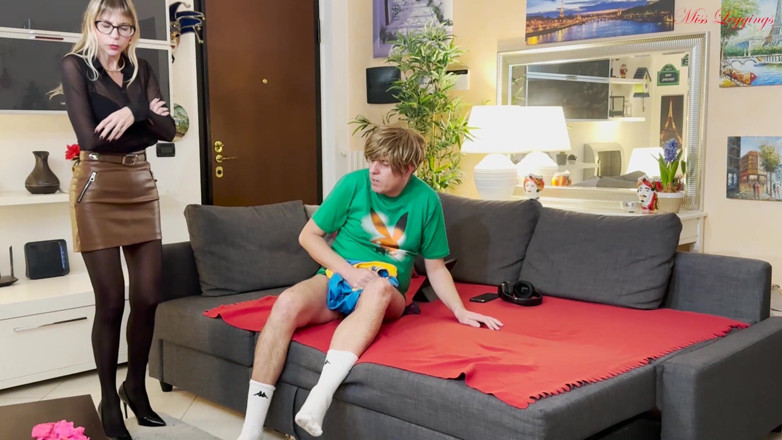 MissLeggings: Stepaunt Is Upset Catching Her Stepnephew Secretly Masturbating with His...