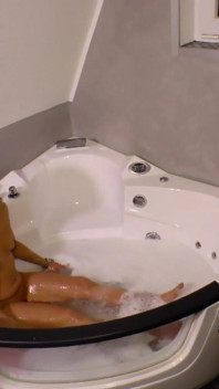 Big ass blonde sprayed in her mouth in the bathroom