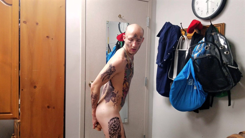 Straight ish Jake Grand: Face Tatted Dildo Fucking