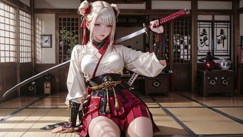Seraphina Vale: Red &amp; White Kimono Warrior!