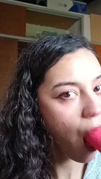 Sexy Latina Sucking a Dildo, Enjoying It Like It's Real