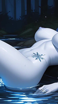 Copos de nieve se caen mientras futanari lleva a su amante en misionero anal - woodland stream heat