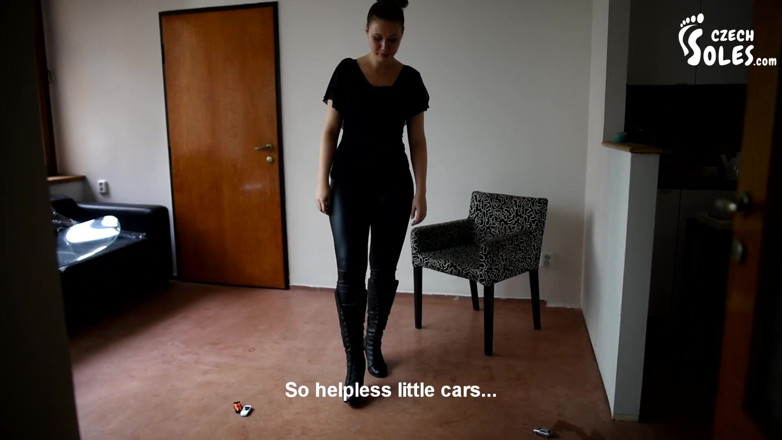 Czech Soles - foot fetish content: Madam Cat crushing puny cars under her boots