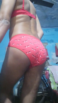 Indian Femboy Crossdresser Wearing His Step Sister's Red Bra and Panties