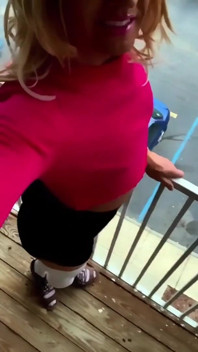 Slutty Public Sissy Outside in High Heels and Thigh Highs