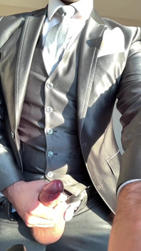 Suited Groom Jerks off in Hotel Room
