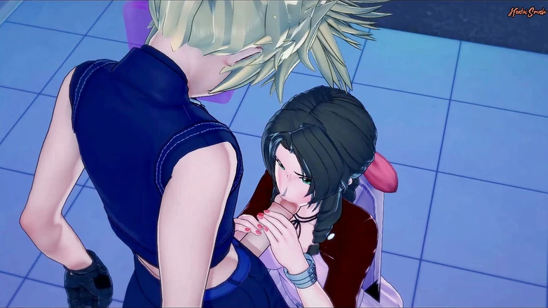 Hentai_Smash: Aerith rides Cloud's dick in the bathroom before getting creampied...