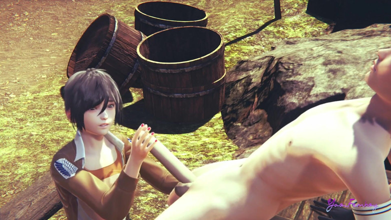 Yaoitube: Na Titans Yaoi Femboy - Eren Ręczna robota i palcówka