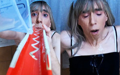 Massive Own Pee Swallowing with Gags