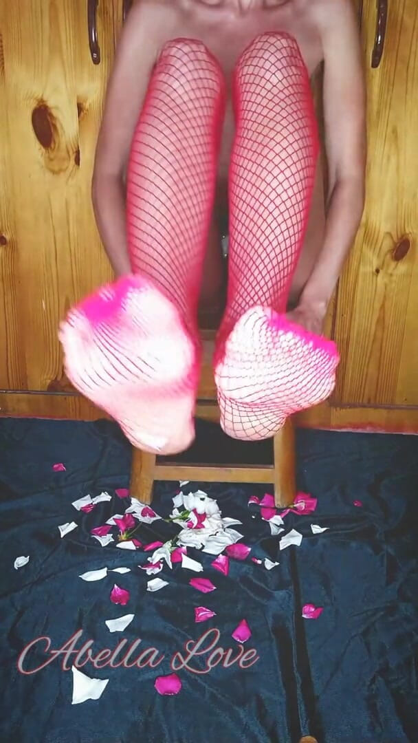 Abella Love: Adorazione del piede con petali di rosa in calze a...