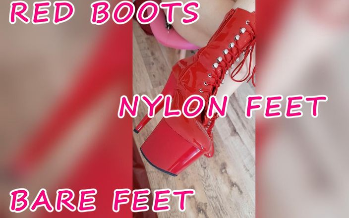 Lady_Angela: Lady angela red pleaser boots stoking nilon feet dan foot...