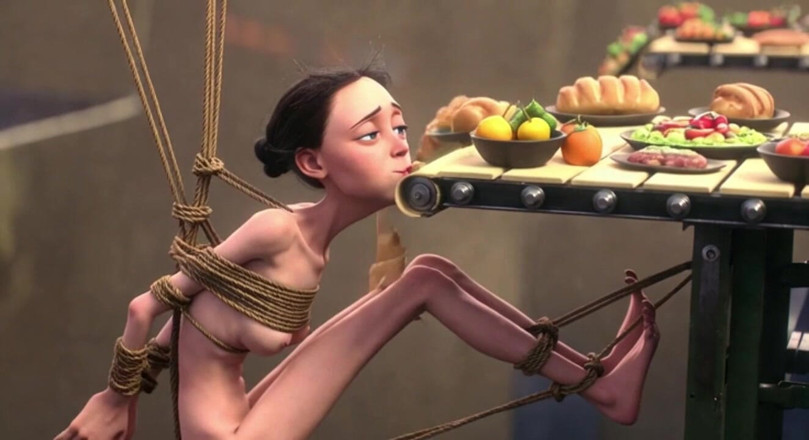 YOUR BEST FANTASY: Ragazza magra in schiavitù con la corda - sessione di alimentazione...